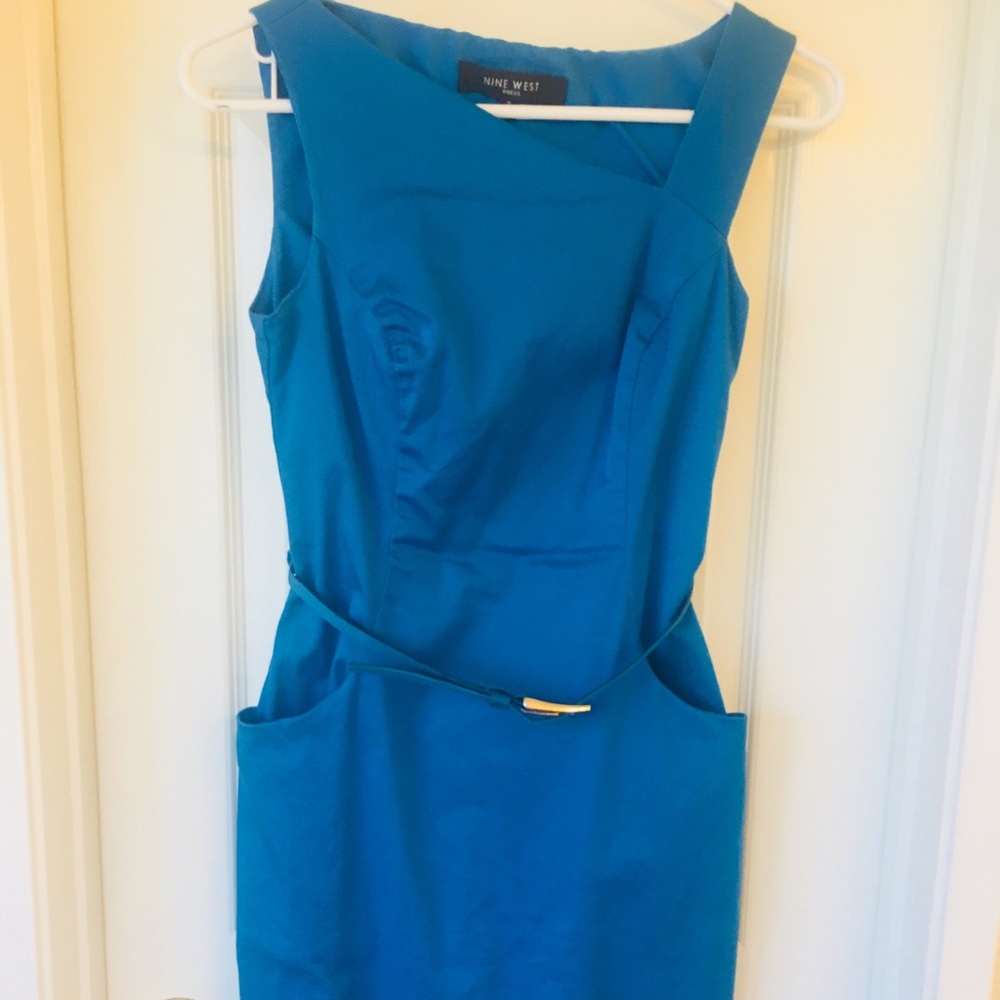 Teal Nine West belted dress